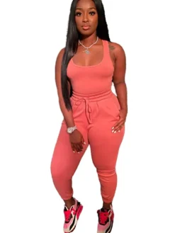 2 Piece Sleeveless Solid Color Tank Top Pants Set