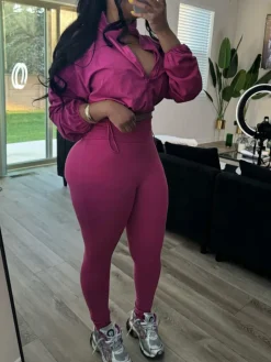 2 Piece Zip Up Crop Jacket Pants Sets