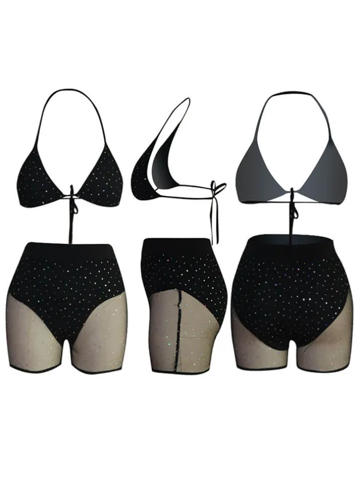 2 Pieces Mesh Sequins Bikini Swimsuit