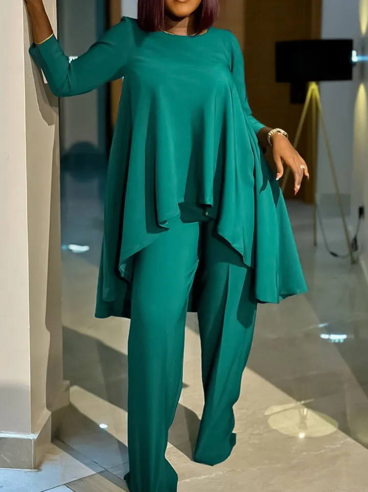 Asymmetric Hem Top Wide Leg Pants Set