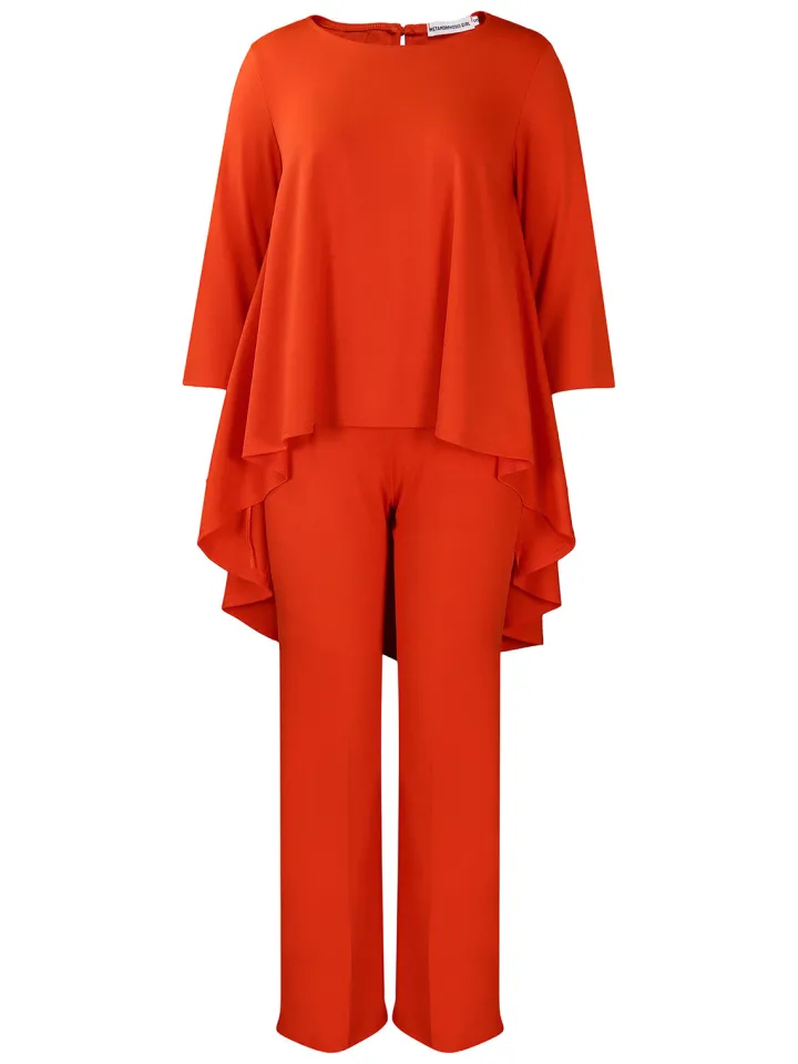 Asymmetric Hem Top Wide Leg Pants Set