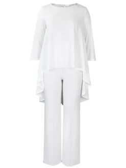 Asymmetric Hem Top Wide Leg Pants Set