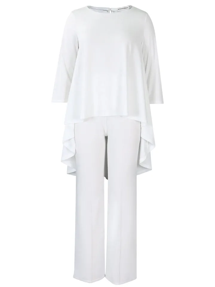 Asymmetric Hem Top Wide Leg Pants Set