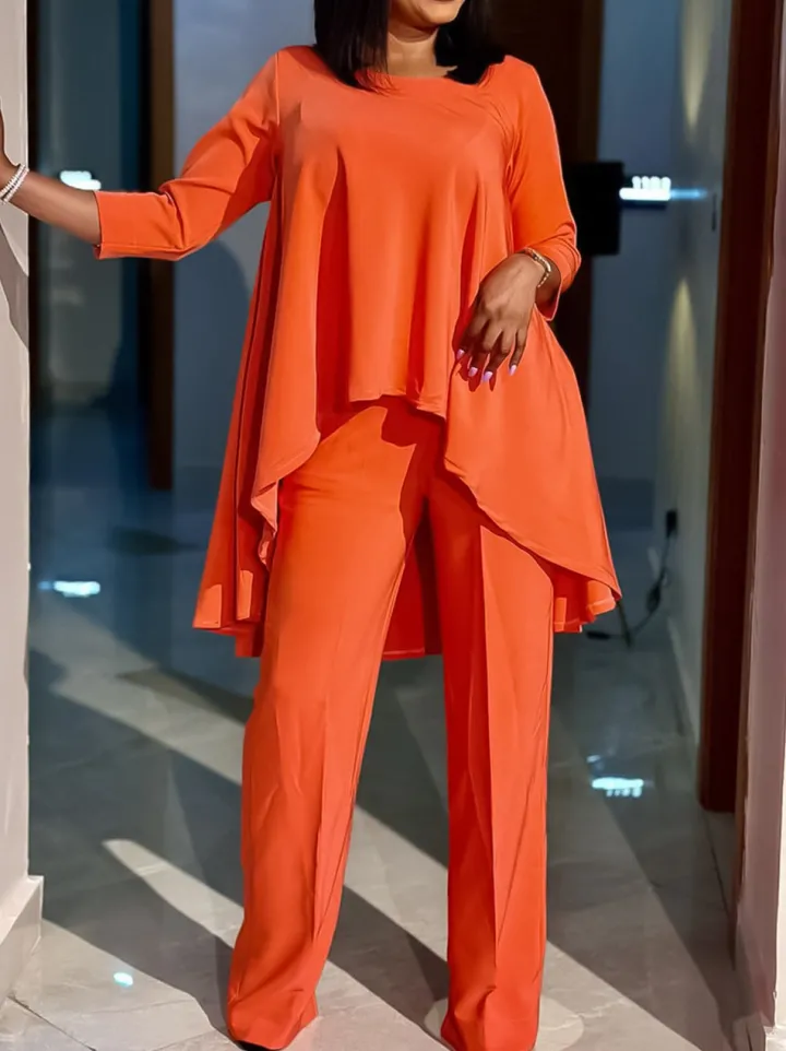 Asymmetric Hem Top Wide Leg Pants Set