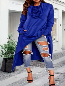 Asymmetric Long Sleeve Sweatshirts Tunic Top