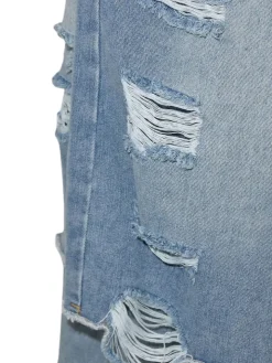 Asymmetrical Distressed Denim Capri Pants