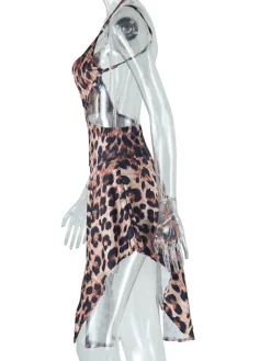 Asymmetrical Leopard Halter Neck Dress
