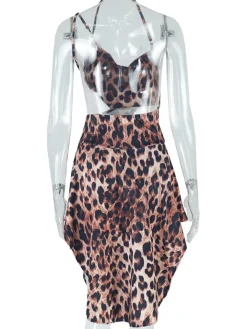 Asymmetrical Leopard Halter Neck Dress