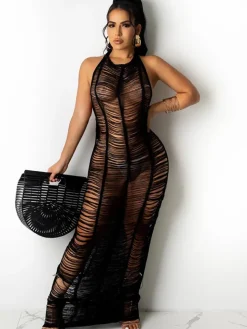 Backless Cover Up Beach Halter Maxi Dress