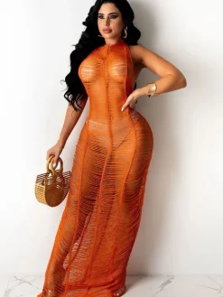 Backless Cover Up Beach Halter Maxi Dress