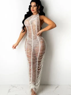 Backless Cover Up Beach Halter Maxi Dress