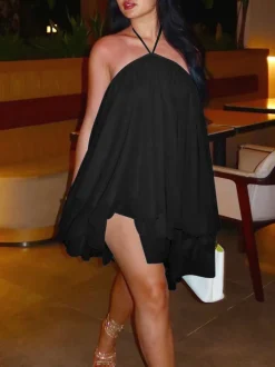 Backless Halter Chiffon Mini Dress