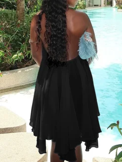 Backless Halter Chiffon Mini Dress