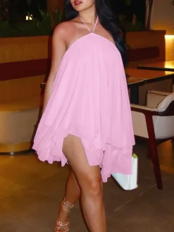 Backless Halter Chiffon Mini Dress