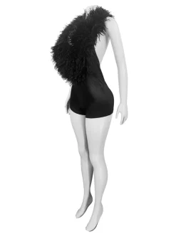 Backless Halter Faux Fur Trim Romper