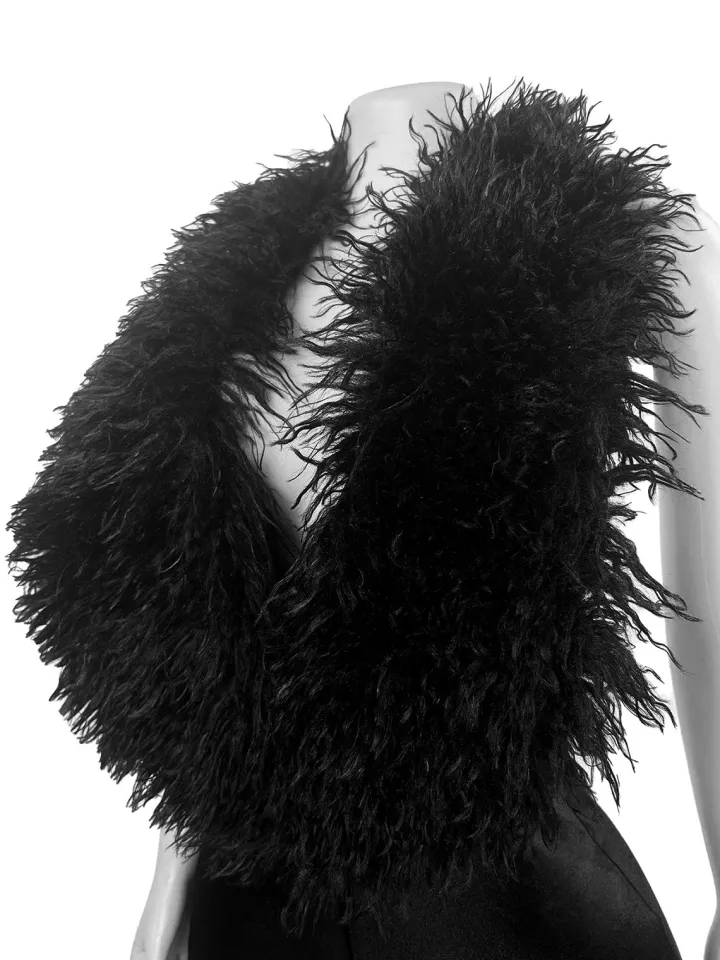 Backless Halter Faux Fur Trim Romper