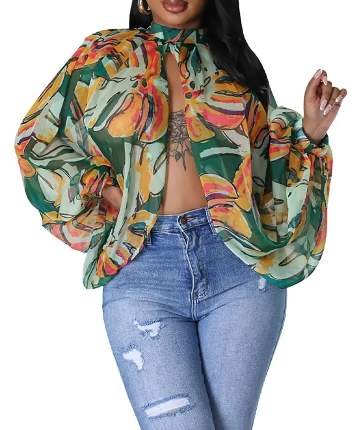 Bat Long Sleeve Chiffon Blouse