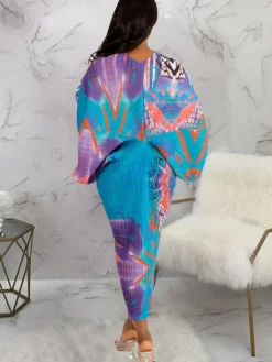 Bat Sleeve Floral Print Midi Dress