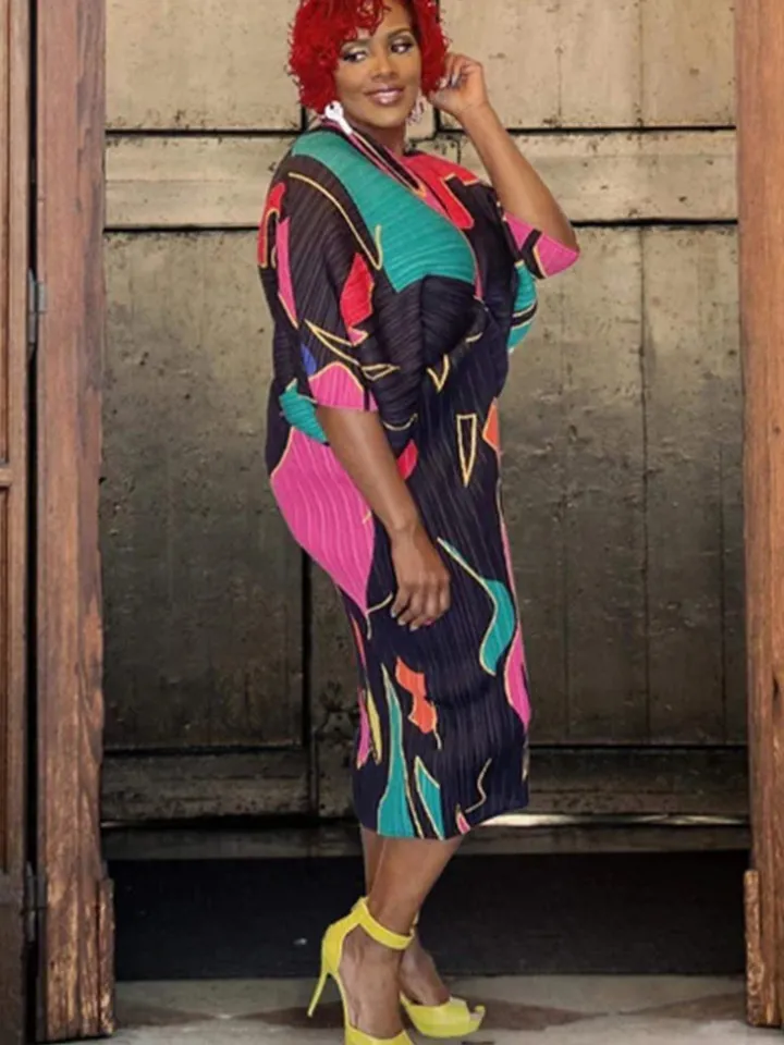 Bat Sleeve Floral Print Midi Dress