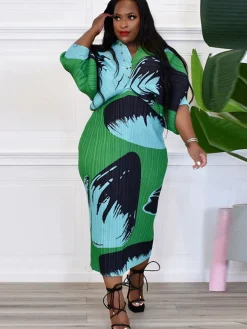 Bat Sleeve Floral Print Midi Dress