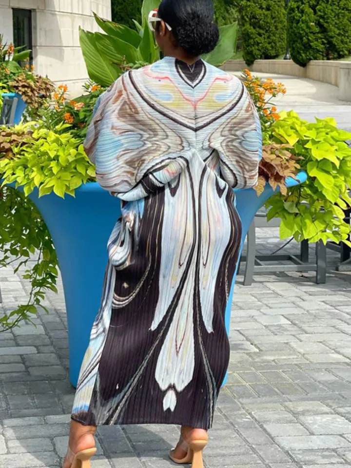 Bat Sleeve Floral Print Midi Dress