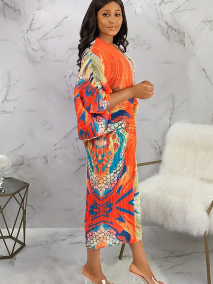 Bat Sleeve Floral Print Midi Dress