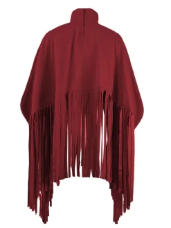 Batwing Sleeve Zipper Tassel Ponchos Top