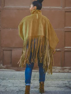 Batwing Sleeve Zipper Tassel Ponchos Top