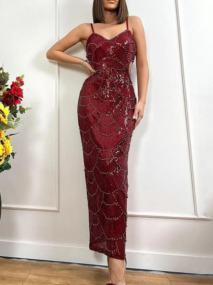 Beaded Mermaid Hollow Out Maxi Dress