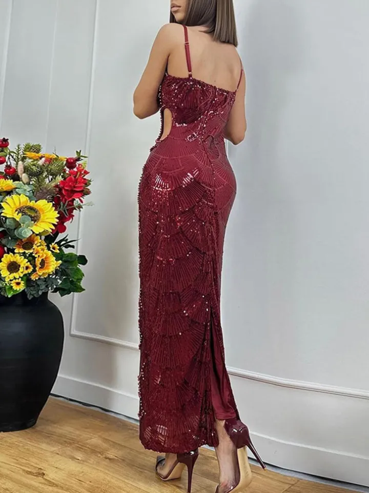 Beaded Mermaid Hollow Out Maxi Dress