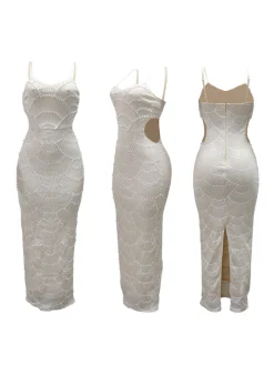 Beaded Mermaid Hollow Out Maxi Dress