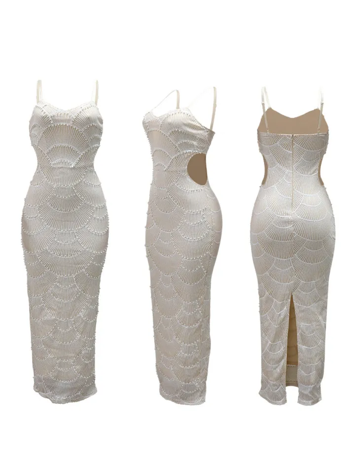 Beaded Mermaid Hollow Out Maxi Dress