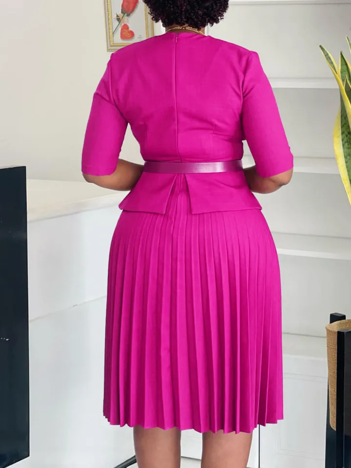 Belted Blazer Pleated Midi Dress