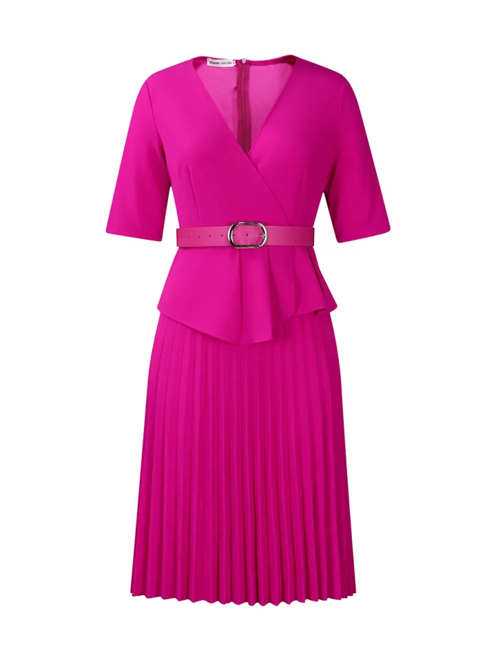 Belted Blazer Pleated Midi Dress