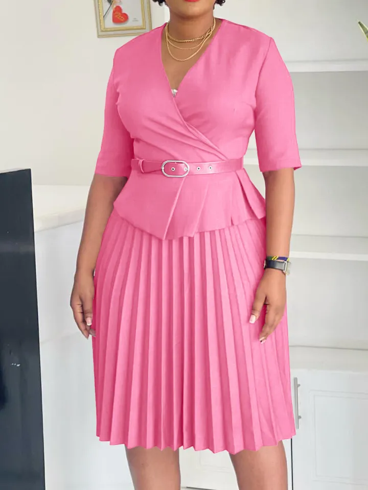 Belted Blazer Pleated Midi Dress