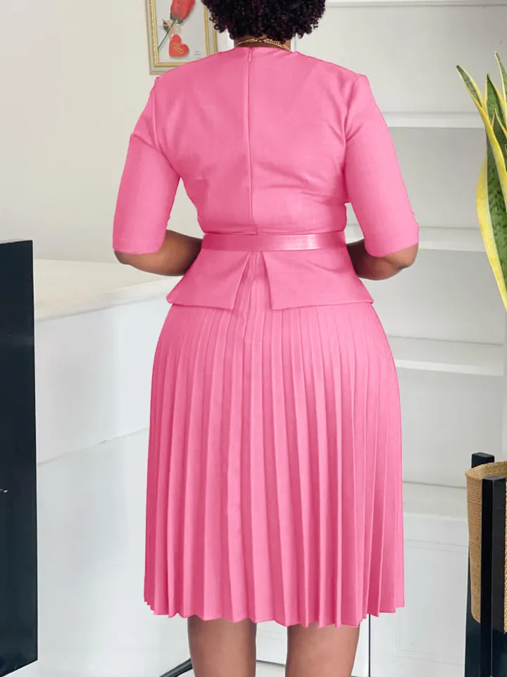 Belted Blazer Pleated Midi Dress