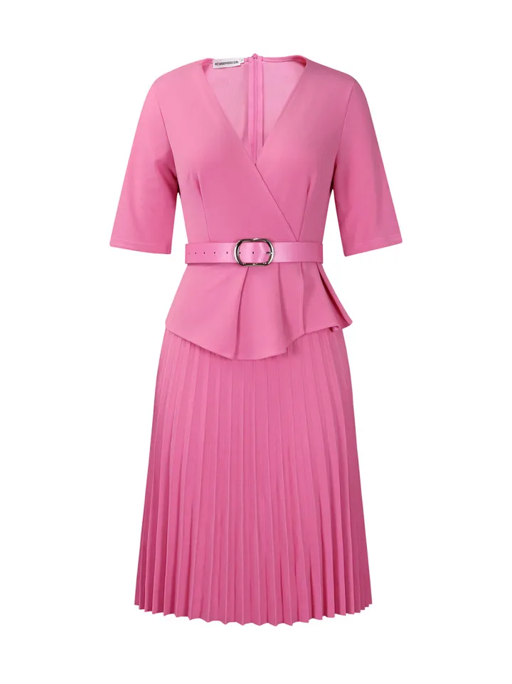 Belted Blazer Pleated Midi Dress