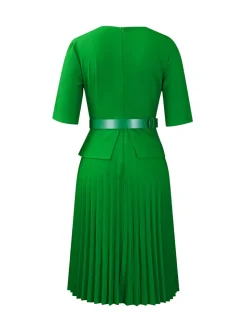 Belted Blazer Pleated Midi Dress