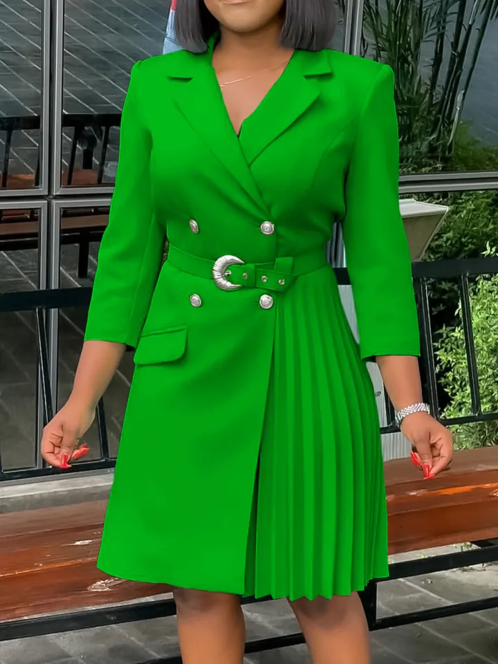 Belted Blazer Pleated Midi Dress