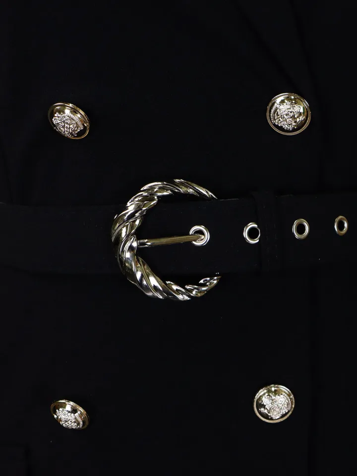 Belted Blazer Pleated Midi Dress