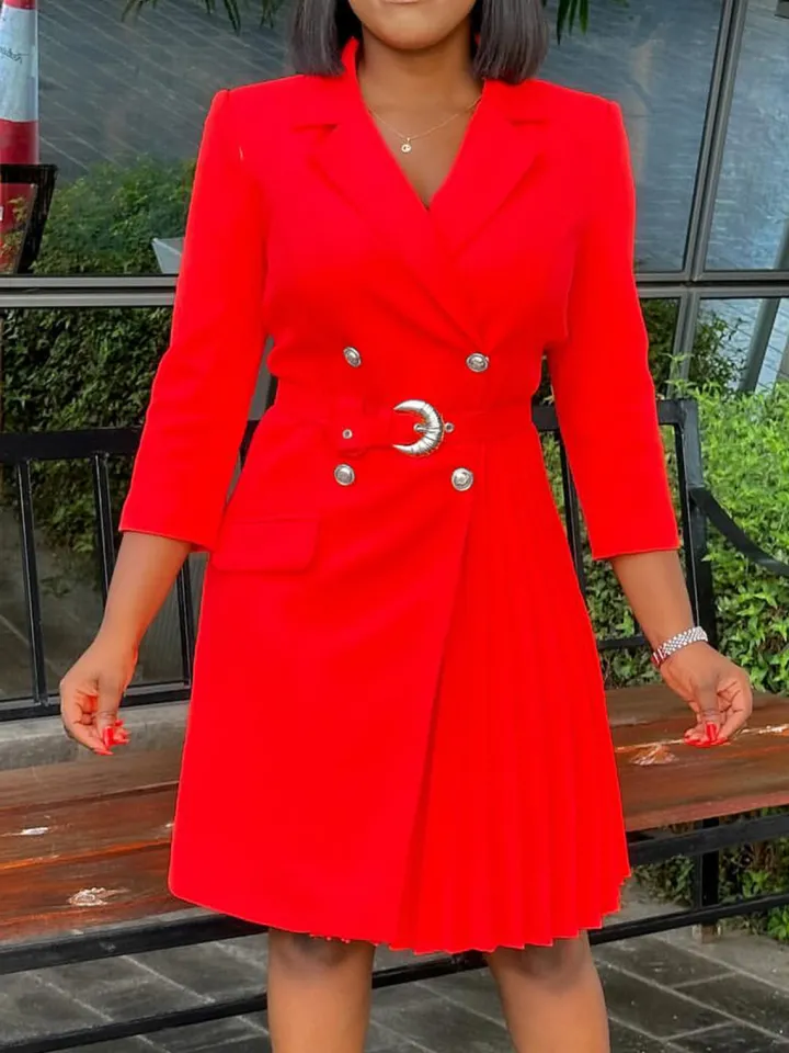 Belted Blazer Pleated Midi Dress