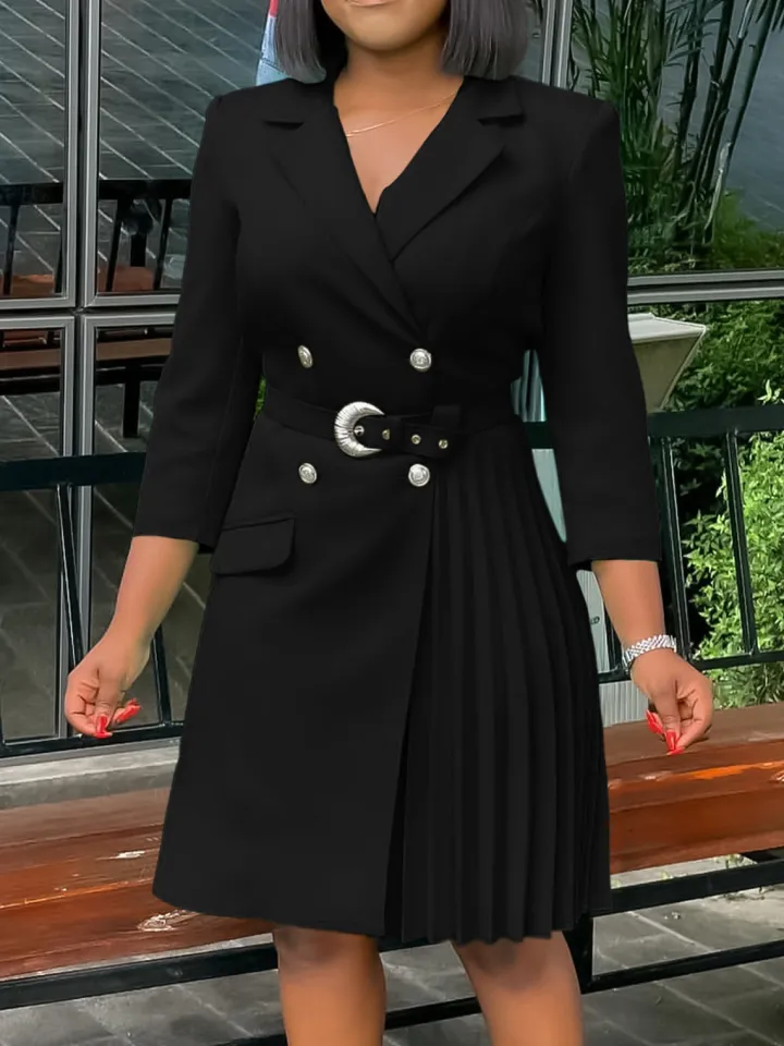 Belted Blazer Pleated Midi Dress