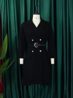 Belted Blazer Pleated Midi Dress