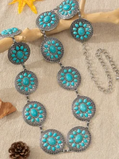 Bohemian Ethnic Turquoise Alloy Chain Belt