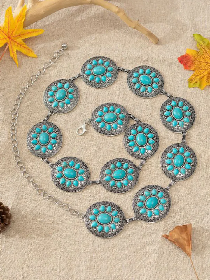 Bohemian Ethnic Turquoise Alloy Chain Belt