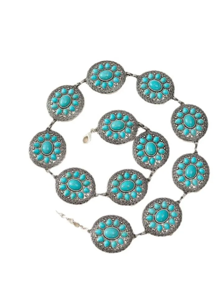 Bohemian Ethnic Turquoise Alloy Chain Belt