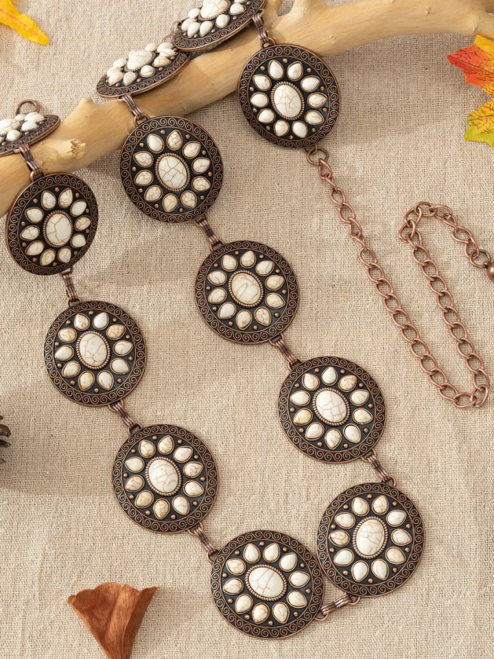 Bohemian Ethnic Turquoise Alloy Chain Belt