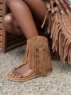 Bohemian Studs Tassel Thong Sandals