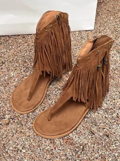 Bohemian Studs Tassel Thong Sandals