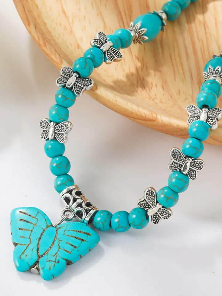 Bohemian Turquoise Earring Bracelet Necklace Sets